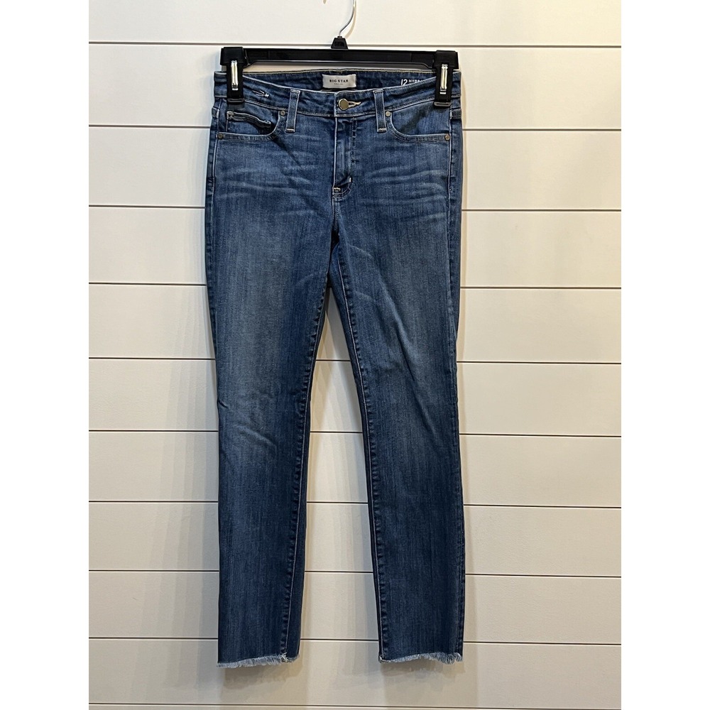 Big Star 12 hydra Size 27 Blue Denim Jeans Women's Frayed Legs, 5 Pocket